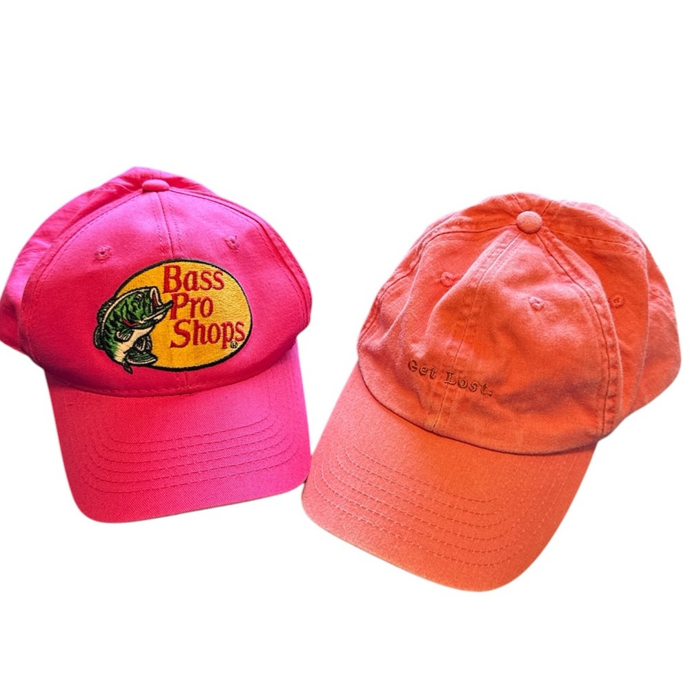 Bass Pro Shops Pink And “Get Lost” Coral Women’s Caps Bundle Of 2
